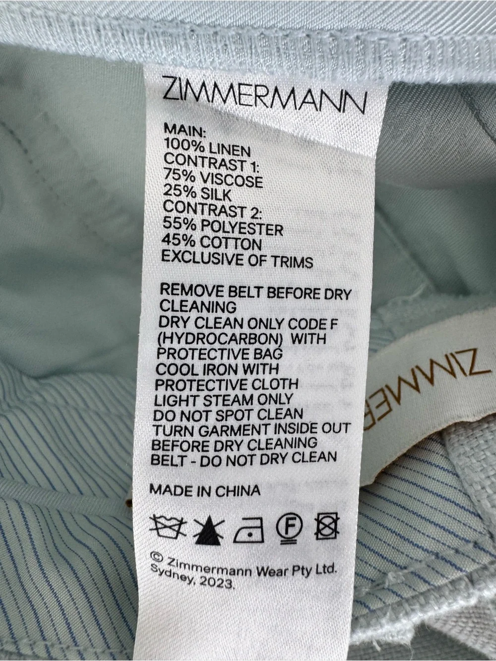 Zimmermann Natura Linen Pant Mint Size 2 (Size 12)Wide Leg Trousers Spring 2024
